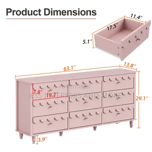 Dresser (9- Drawer) Pink