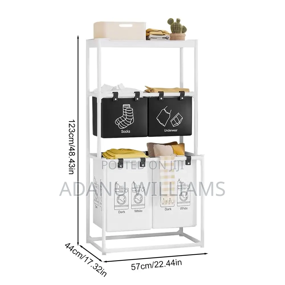 3 Layer Foldable Multi-compartment Laundry Basket With Dividers