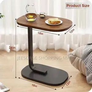 C-Shaped Side Table for Sofa Bed | Wooden Modern Coffee Table