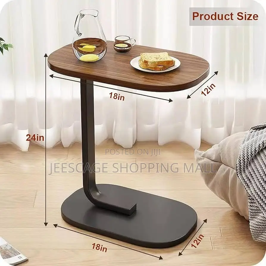 C-Shaped Side Table for Sofa Bed | Wooden Modern Coffee Table