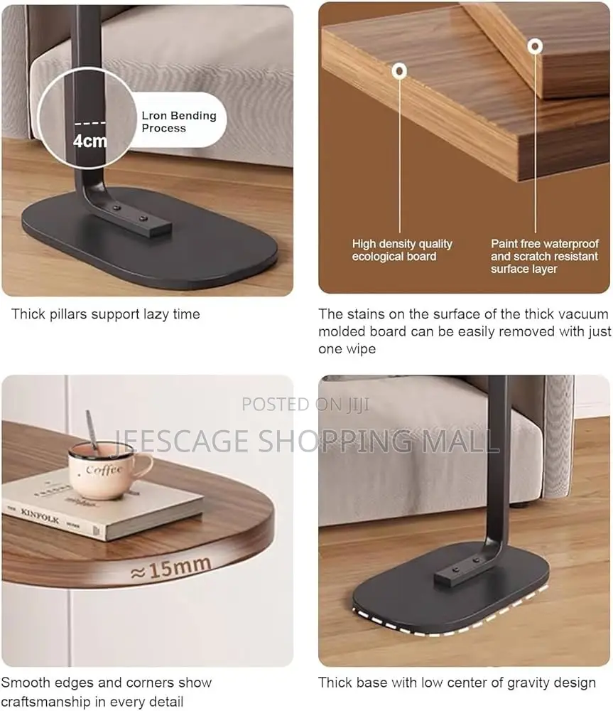 C-Shaped Side Table for Sofa Bed | Wooden Modern Coffee Table