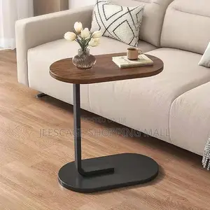 C-Shaped Side Table for Sofa Bed | Wooden Modern Coffee Table