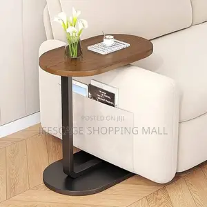 C-Shaped Side Table for Sofa Bed | Wooden Modern Coffee Table