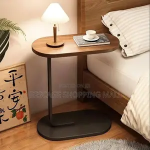 C-Shaped Side Table for Sofa Bed | Wooden Modern Coffee Table
