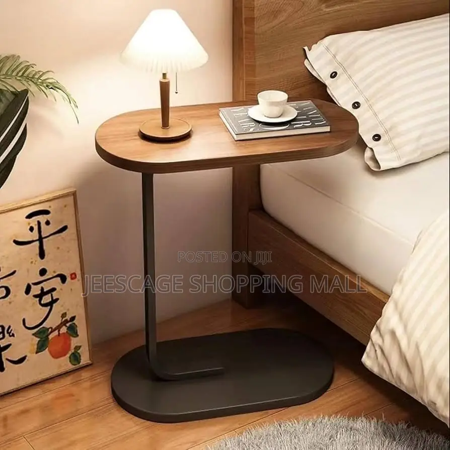 C-Shaped Side Table for Sofa Bed | Wooden Modern Coffee Table