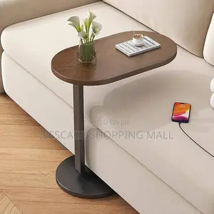 C-Shaped Side Table for Sofa Bed | Wooden Modern Coffee Table