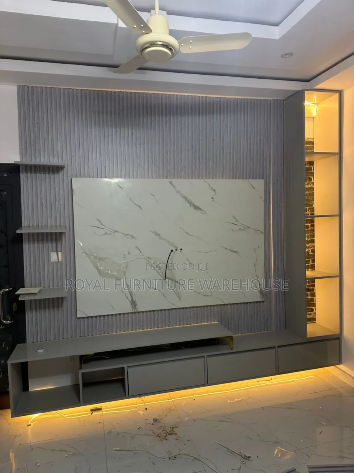Customize Light Gray Tv Wall Unit