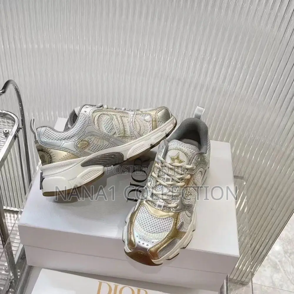 Dior Chrono Sneakers “White Mesh With Silver And Gold—Tone Leather