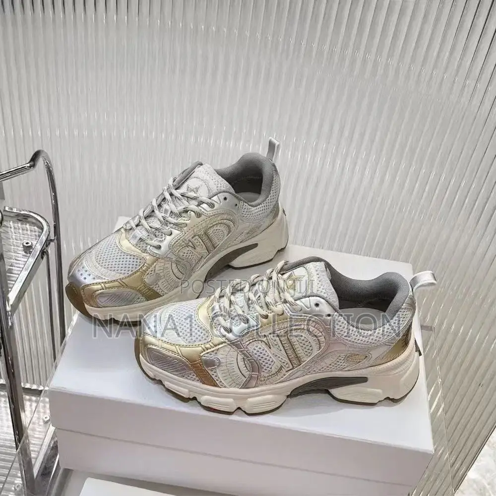 Dior Chrono Sneakers “White Mesh With Silver And Gold—Tone Leather
