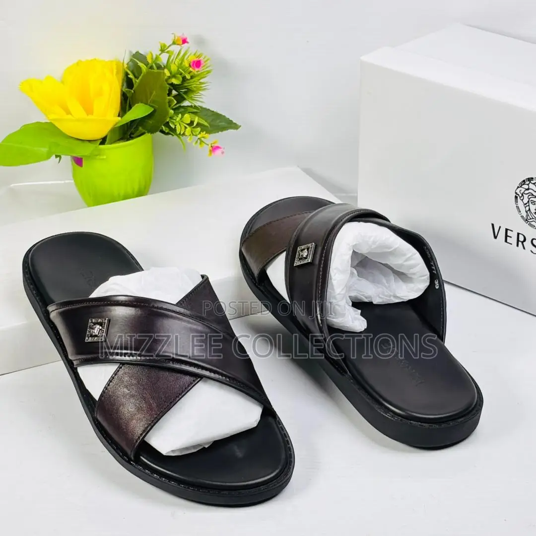 Versace Cross Coffee Brown Slippers in 40-45