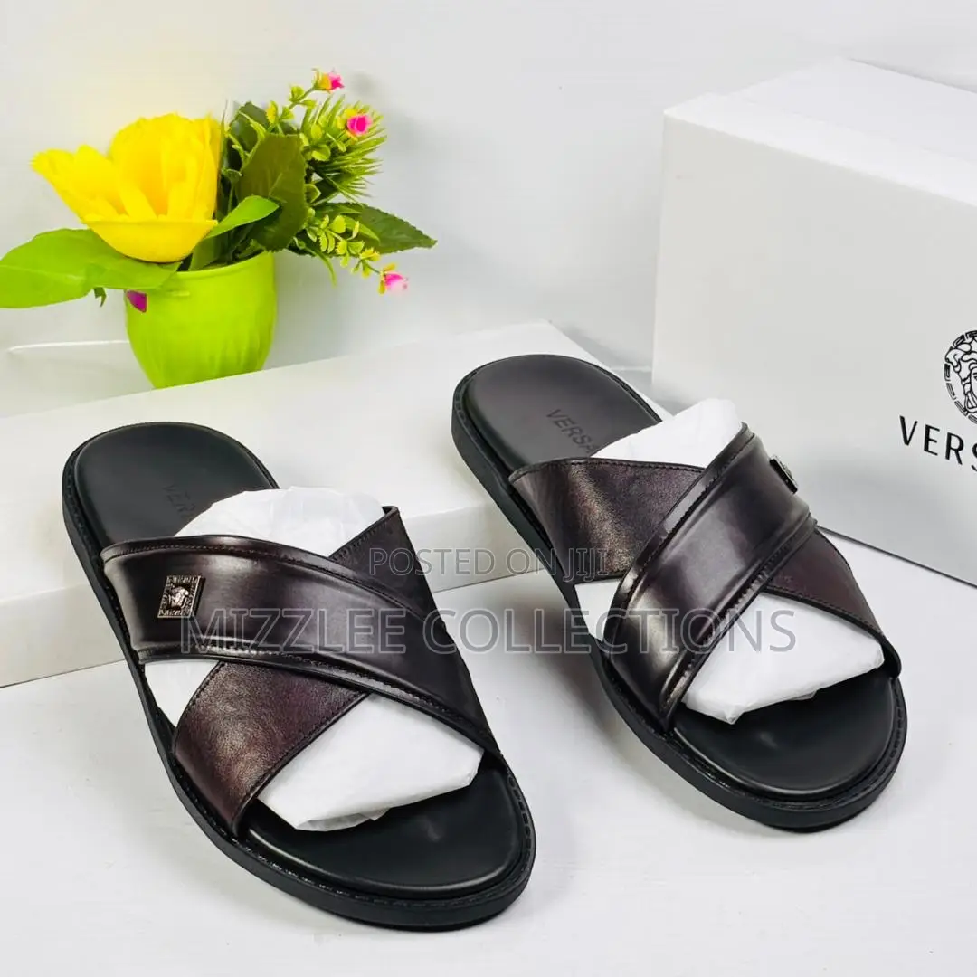 Versace Cross Coffee Brown Slippers in 40-45