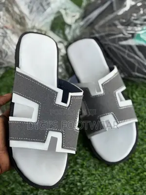 White Layered Hermes Leather Slippers