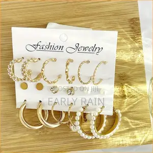 9 PCS/Set Women's Earrings Rhinestone Pearl Exaggerated Gold