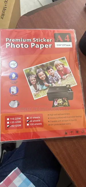Premium Sticker Photo Paper - 50 Sheet - 115 GSM - Glossy - A4 - White