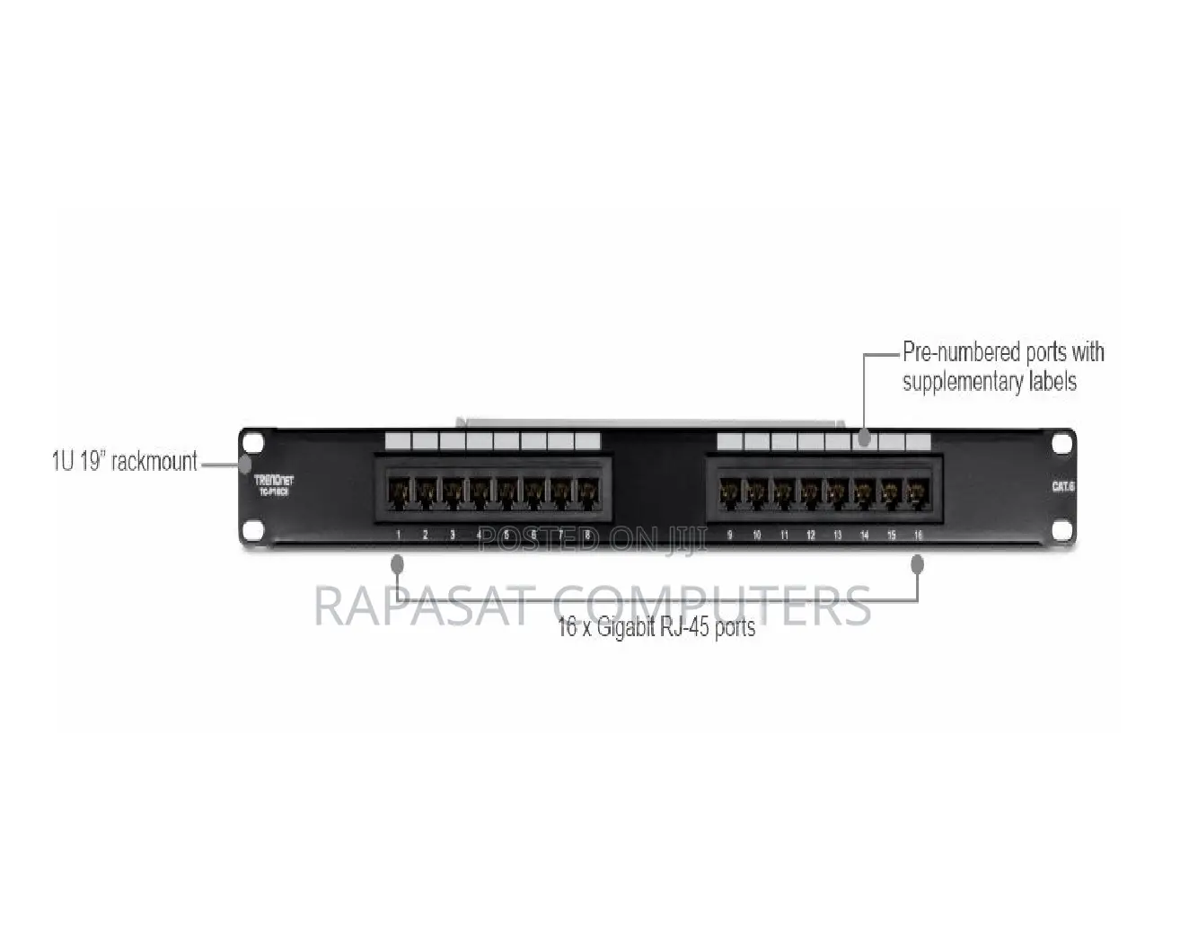 16 Port Patch Panel 1000 MBPS Cat 6