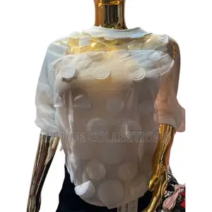 Women's Sheer Mesh Top – 3d Appliqué Design
