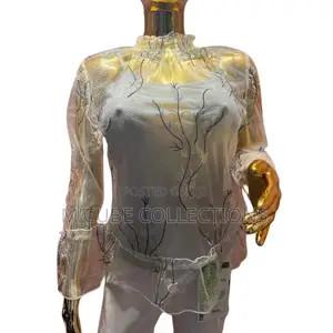 Sheer Embroidered Organza Blouse – White