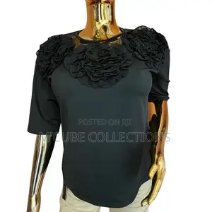 Women's Black Floral Appliqué Top – Bold Sophistication