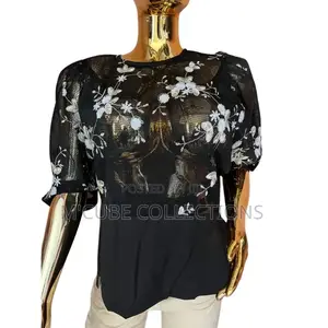 Women's Black Mesh Floral Embroidered Top – Chic and Modern Elegance