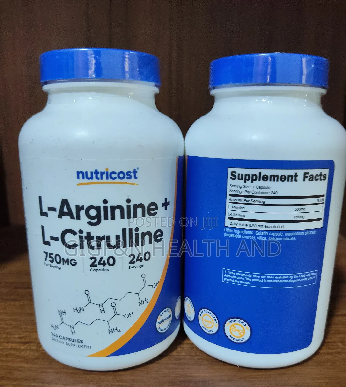 L- Arginine + L- Citrulline, 750mg 240 Capsules. Performance Boosts