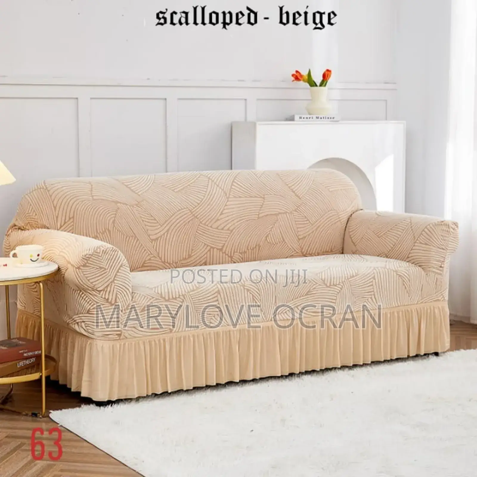 Scalloped- Beige Skirt Sofa Covers (Set)