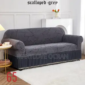Scalloped Grey Skirt Sofa Covers (Set)