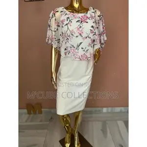 Floral Chiffon Top and White Midi Skirt Dress
