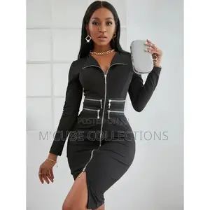 Black Zipper Detail Bodycon Dress
