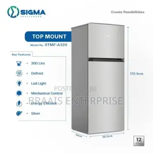 Sigma 300 L Double‐Door Top Freezer Fridge