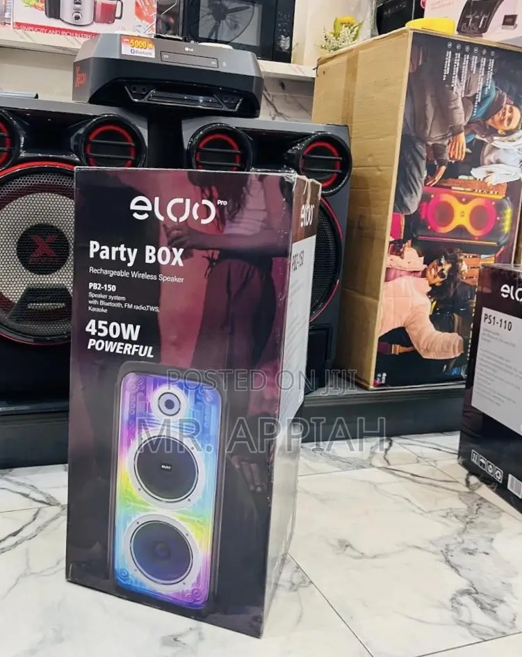 Rechargeable Eldo Pb2-150 Double 8" Party Box Speaker(450watt) Black.