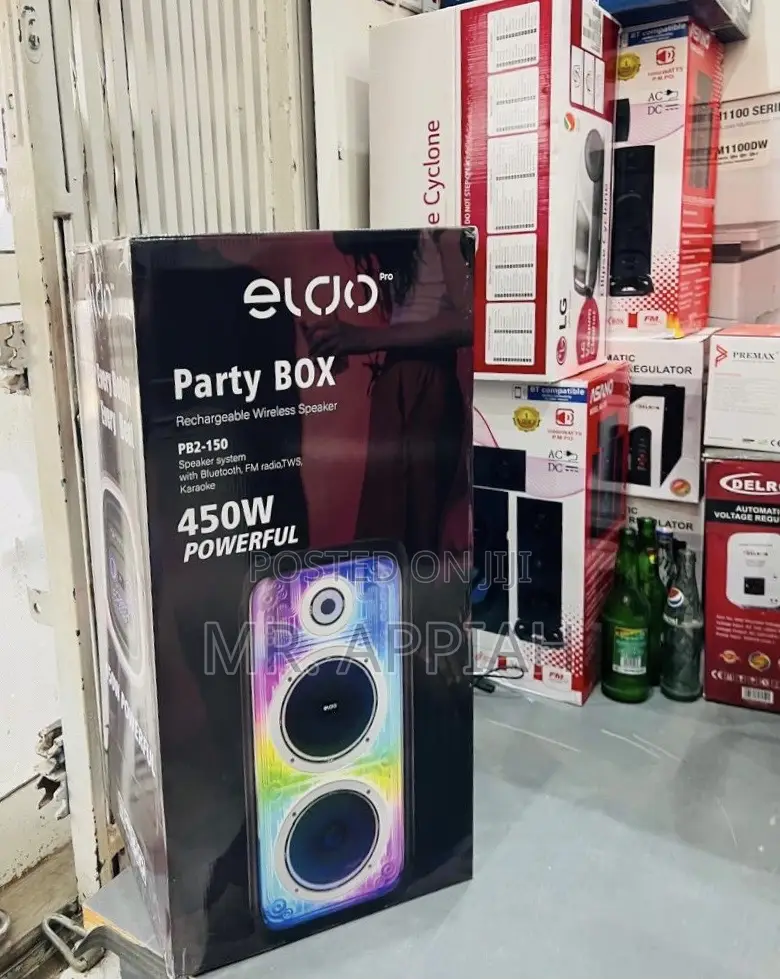 New Eldo Pb2-150 Double 8" Party Box Rechargeable Speaker(450w)Black
