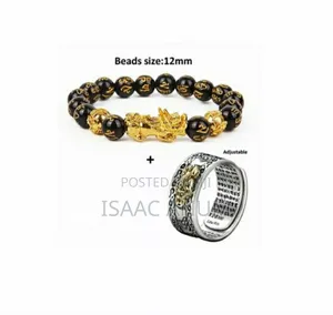 Feng Shui Pixiu Black Obsidian Wealth Lucky Bracelet and Ring Set
