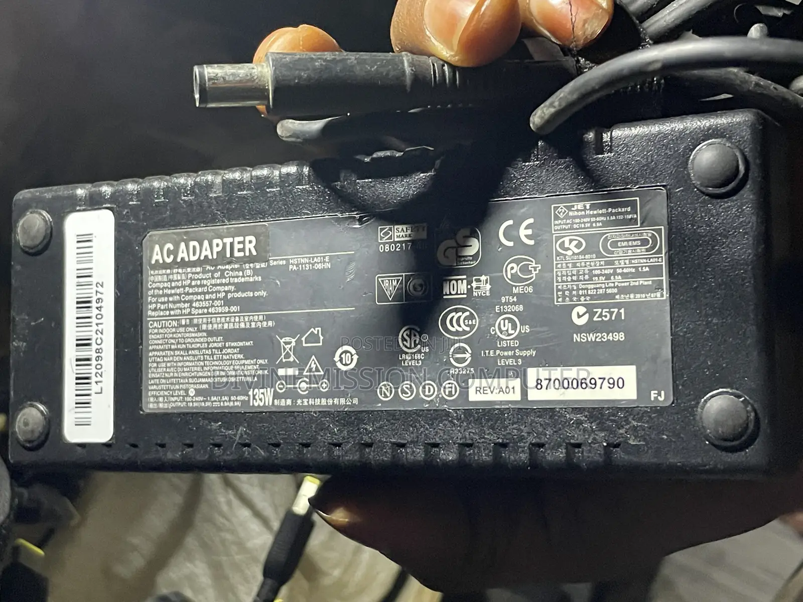 Hp Charger/Adapter Big Pin Uk  Used 135w.19.5v~6.9a