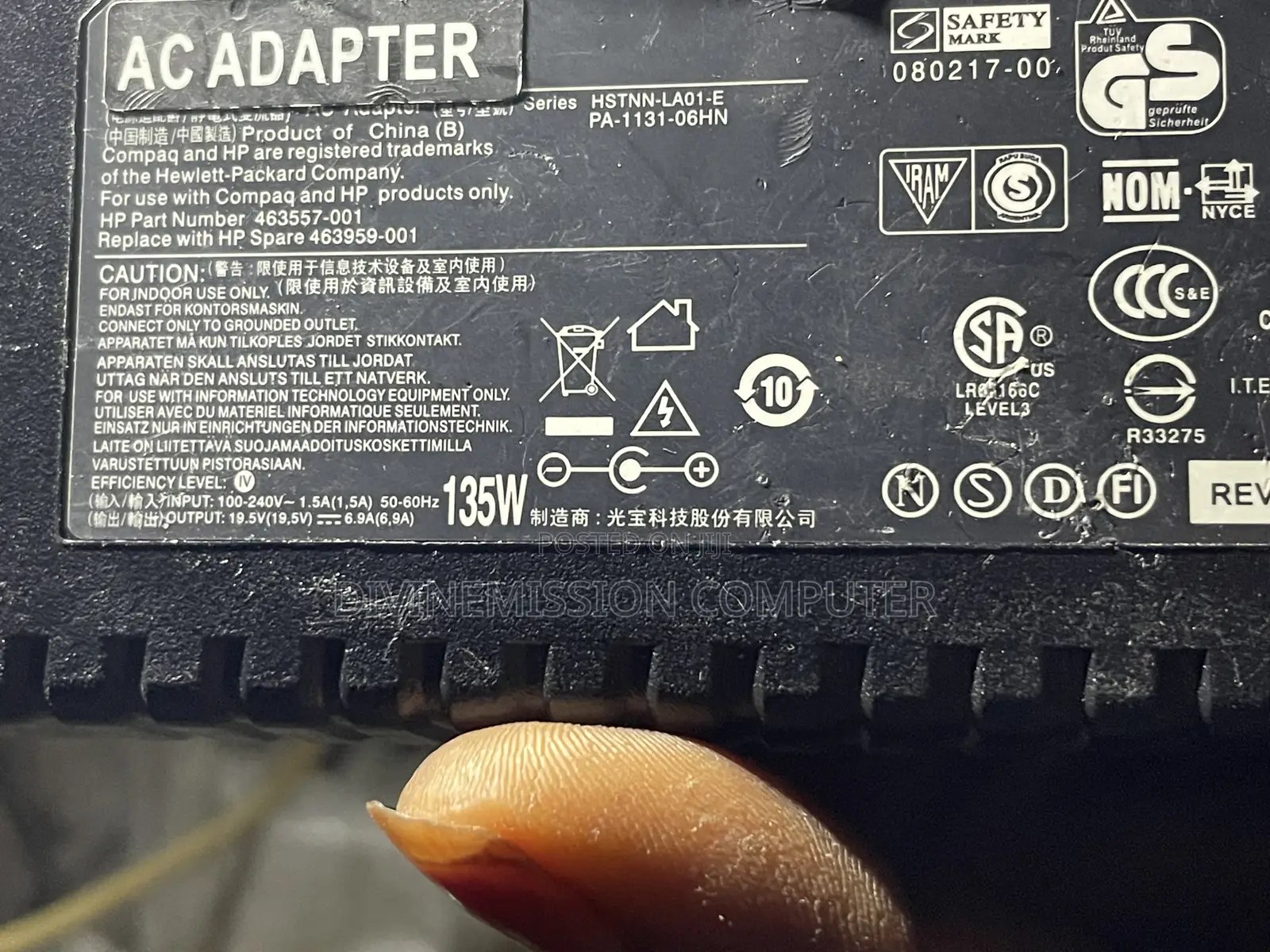 Hp Charger/Adapter Big Pin Uk  Used 135w.19.5v~6.9a