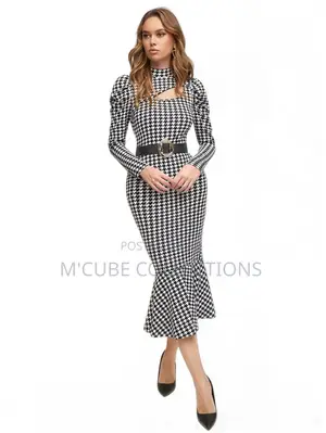 Houndstooth Belted Midi Dress