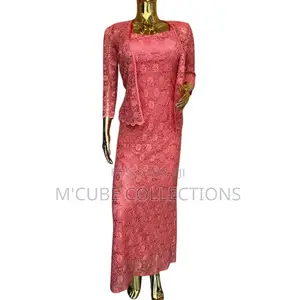 Coral Pink Lace Maxi Dress With Jacket