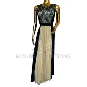 Lace Pleated Contrast Maxi Dress
