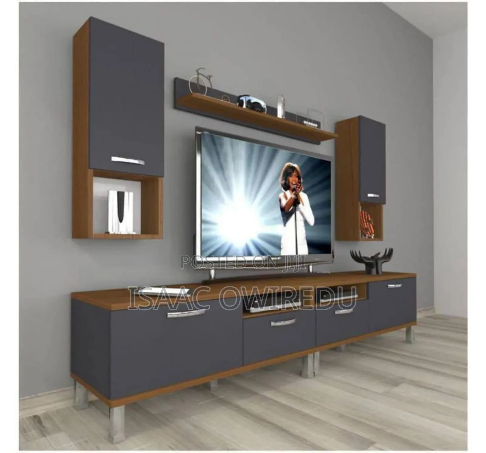 Television Wall Mounted Design With Doors and High-Quality Wood
