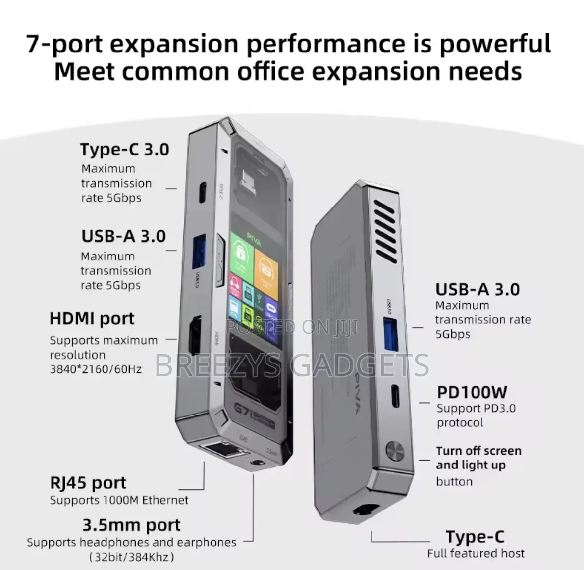 Piva G71 7 in 1 Aluminum Alloy Office Docking Station Smart Screen