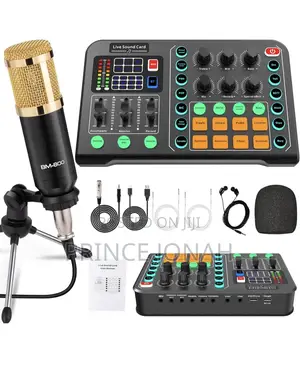 Podcast Equipment Bundle,Condenser Mic, Tripod Stand Audio Mixer Card