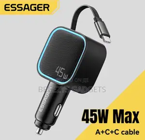 Essager 45w Car Charger Pd Fast Charging With Retractable 75cm Cable