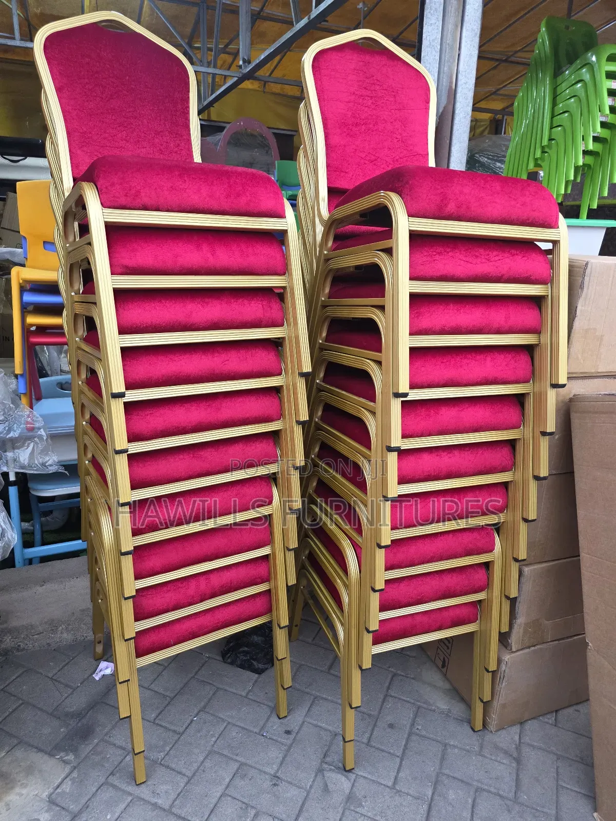 Red Fabric Church Chair
