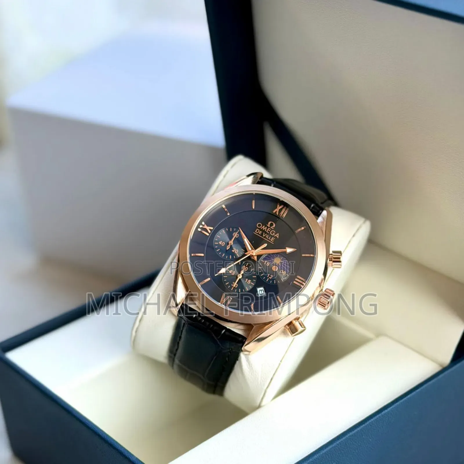 Black Leather Omega Watches For Men