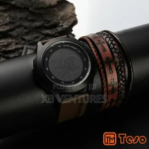 Waterproof Rubber Strap + Men's Bracelet and Digital Watch - Brown
