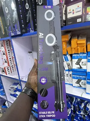 C19 Ai Tracking Selfie Stick Tripod With Dual Ring Lights (1.9m)