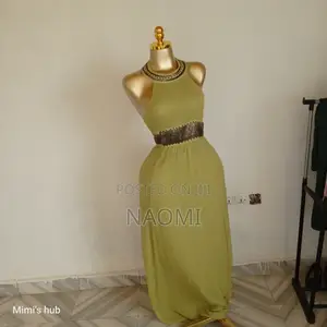 Elegant Lime Green Halter Maxi Dress With Beaded Detail