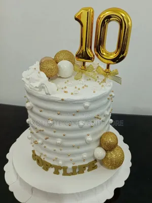 White and Gold Birthday/ Anniversary Cake