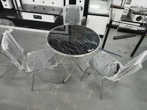 Round Folding Table With 3 Stainless Steel Upholstery Chairs