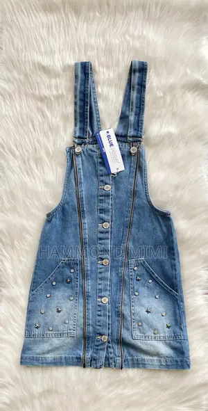Studded Blue Denim Pinafore Dress