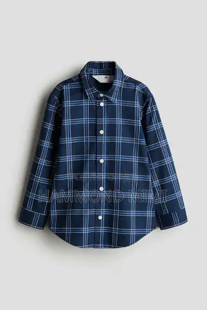 Dark Blue Long Sleeve Plaid Shirt